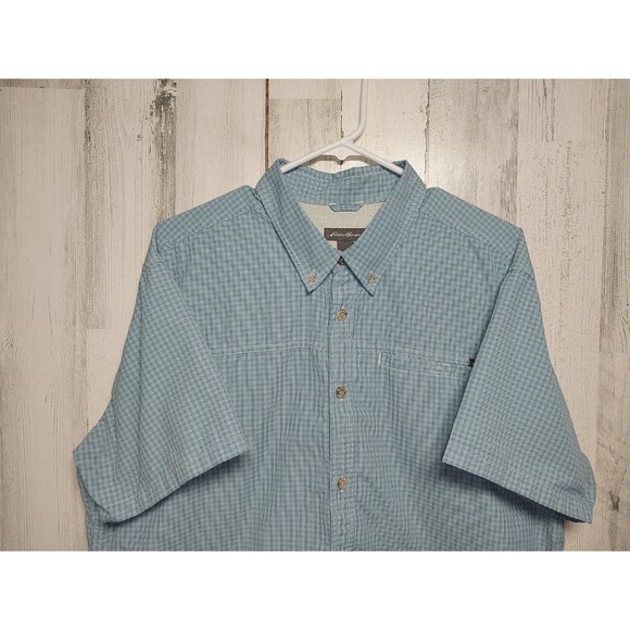 Eddie Bauer Men's XL Blue Plaid Short Sleeve Button Up Shirt - Picture 3 of 8